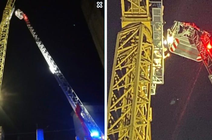 FOTO E VIDEO. Castronno (VA), giovane s'arrampica nella notte su una gru di 25 metri: raggiunto e salvato