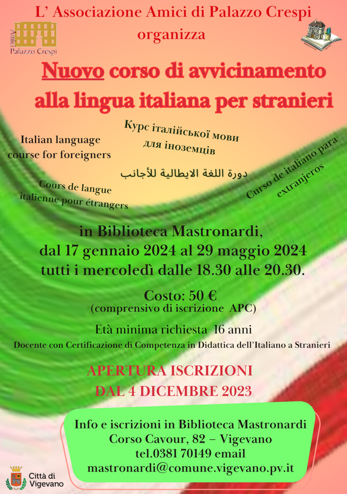 Vigevano: in arrivo un nuovo corso di avvicinamento alla lingua italiana per stranieri