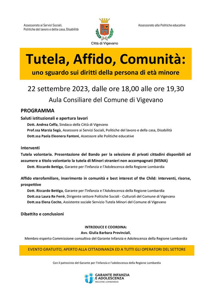 Vigevano, &quot;Tutela, affido, comunità&quot;, incontro in comune per uno sguardo sui diritti dei minori