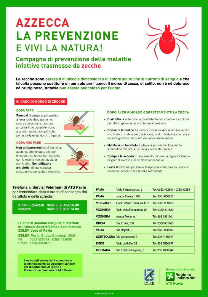Allerta zecche estate 2023: Ats Pavia amplia l’offerta di centri di conferimento sul territorio