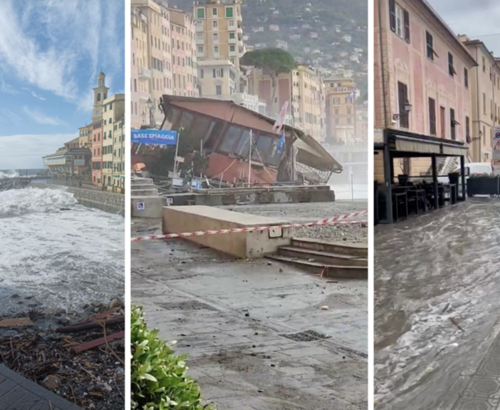 VIDEO L'impressionante mareggiata a Camogli fa crollare lo storico ristorante &quot;Golfo Paradiso&quot;