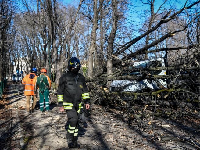 Tromba d’aria su Milano: si contano i danni in Centrale e al Castello. Uomo grave, schiacciato da una pianta a Settala