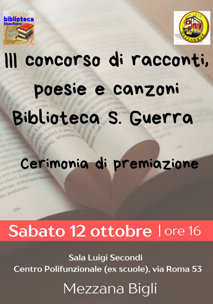 Mezzana Bigli: premiazione 3° Concorso di racconti, poesie e canzoni