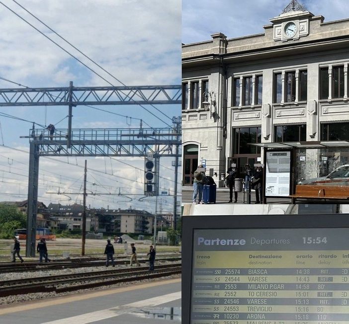 Si arrampica alla stazione e vuole parlare con il sindaco. Treni in tilt a Busto