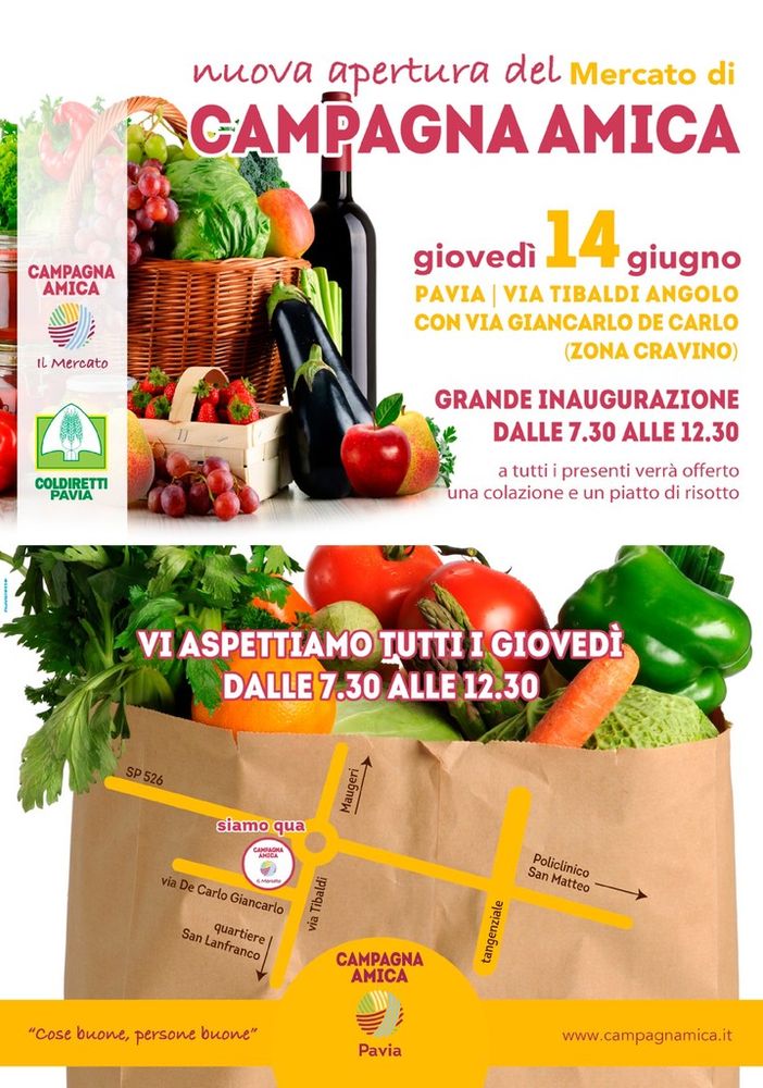 Pavia, Campagna Amica cresce ancora: giovedì 14 giugno l’inaugurazione del nuovo mercato a km zero