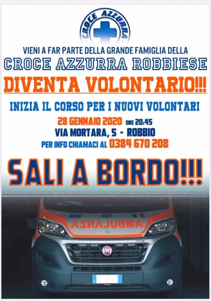 Robbio, al via il corso della Croce Azzurra Robbiese per diventare volontario