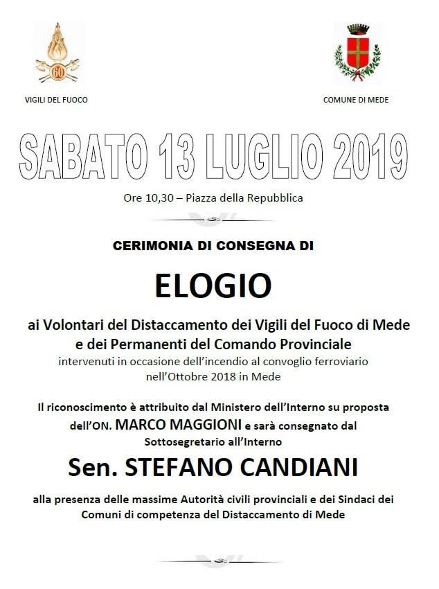 Mede: sabato verrà consegnato un elogio ufficiale ai Vigili del Fuoco che evitarono l'esplosione di un treno carico di propilene