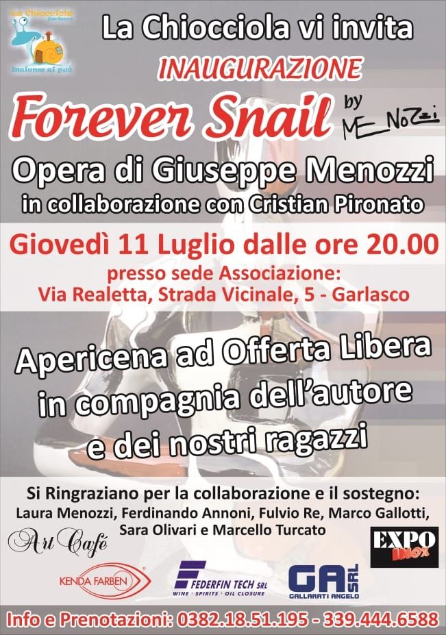 L’artista garlaschese Beppe Menozzi presenta la sua nuova creazione “Forever Snail” per beneficenza