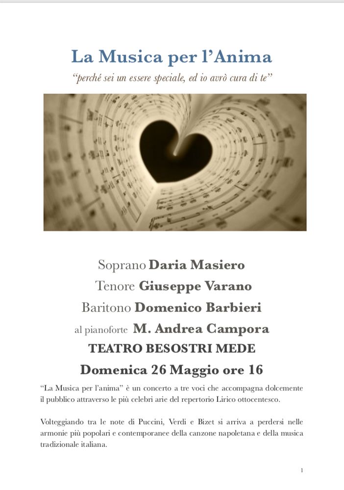 &quot;La musica per l’anima&quot;: concerto benefico in favore dell’U.O.C. cure palliative dell’ospedale San Martino di Mede