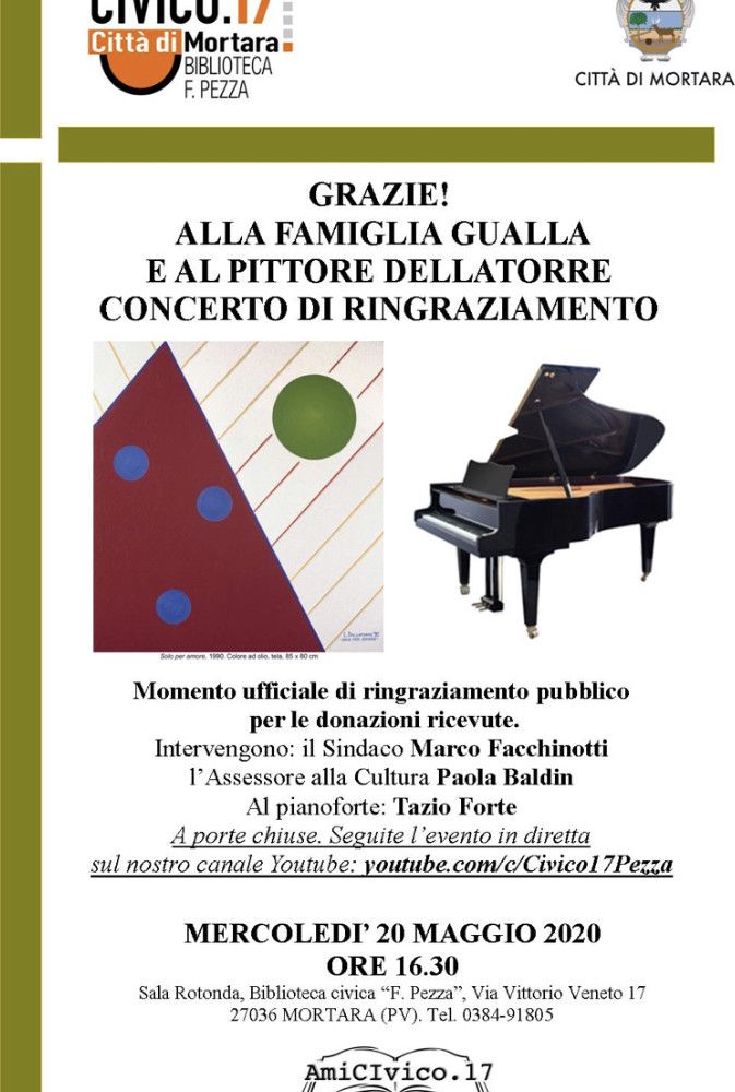 Mortara, il 18 maggio riapre la biblioteca. Nella prima settimana concerto del maestro Tazio Forte