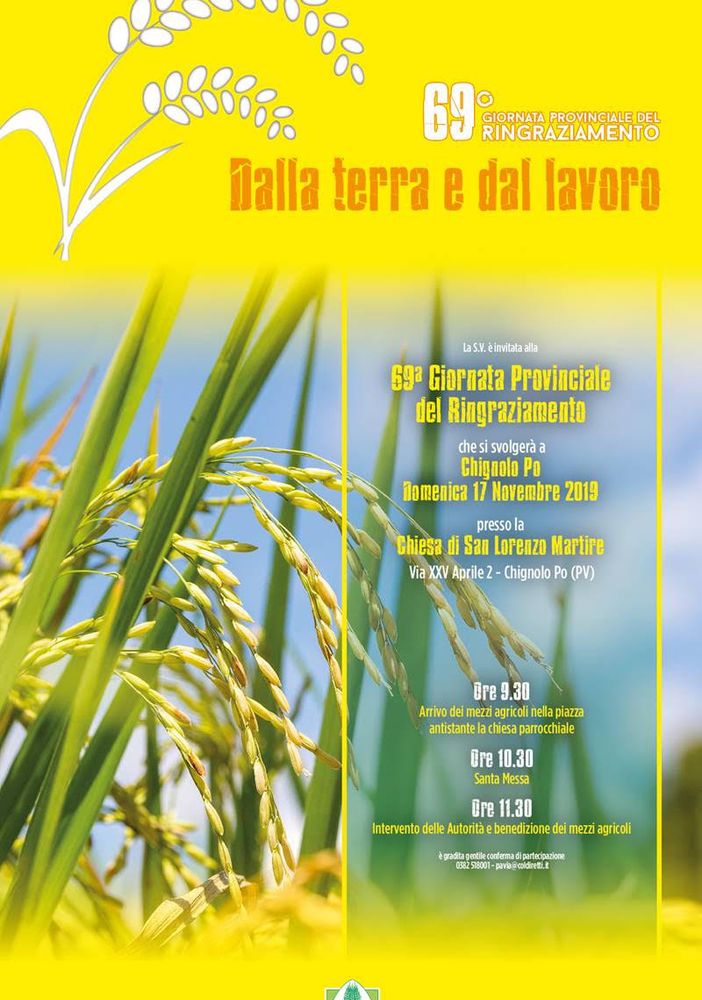 Domenica a Chignolo Po  il Ringraziamento di Coldiretti Pavia