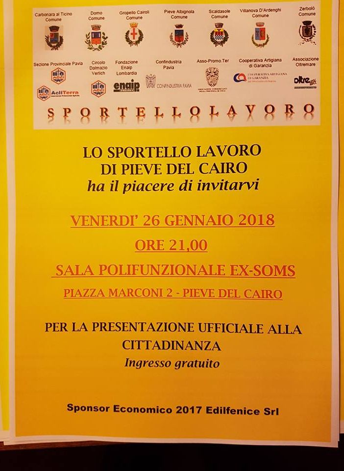 Pieve del Cairo: Arriva lo sportello lavoro per i disoccupati
