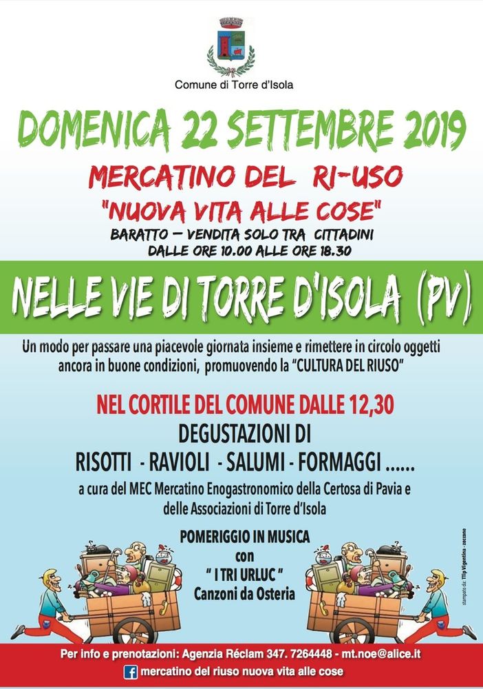 Mercatino del Ri-Uso, anche on the road un’iniziativa di successo domenica 22 Settembre appuntamento a Torre d’Isola: gli organizzatori esprimono soddisfazione, oltre 100 le adesioni