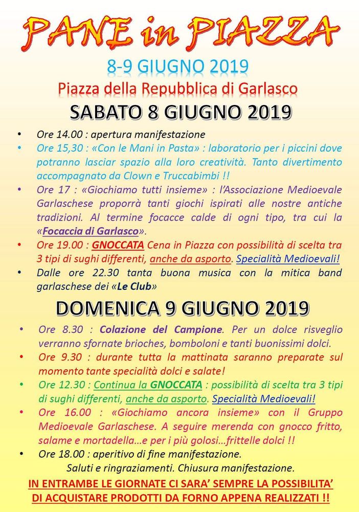 Garlasco, nel prossimo weekend arriva la 6° edizione di &quot;Pane in piazza&quot;