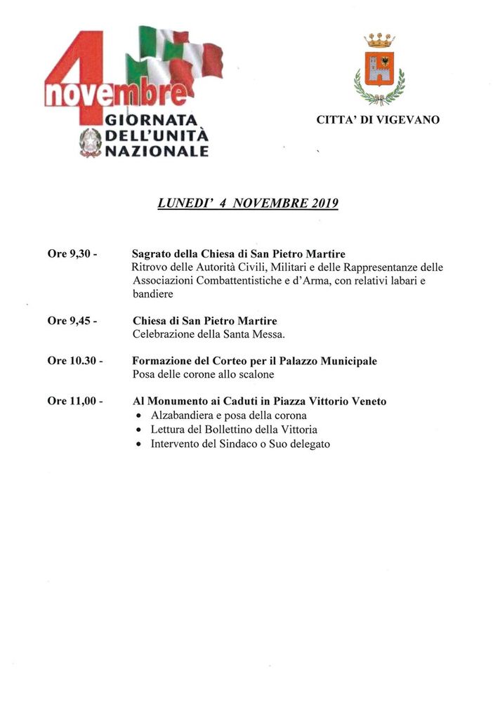 Vigevano: il programma delle celebrazioni per il 4 Novembre