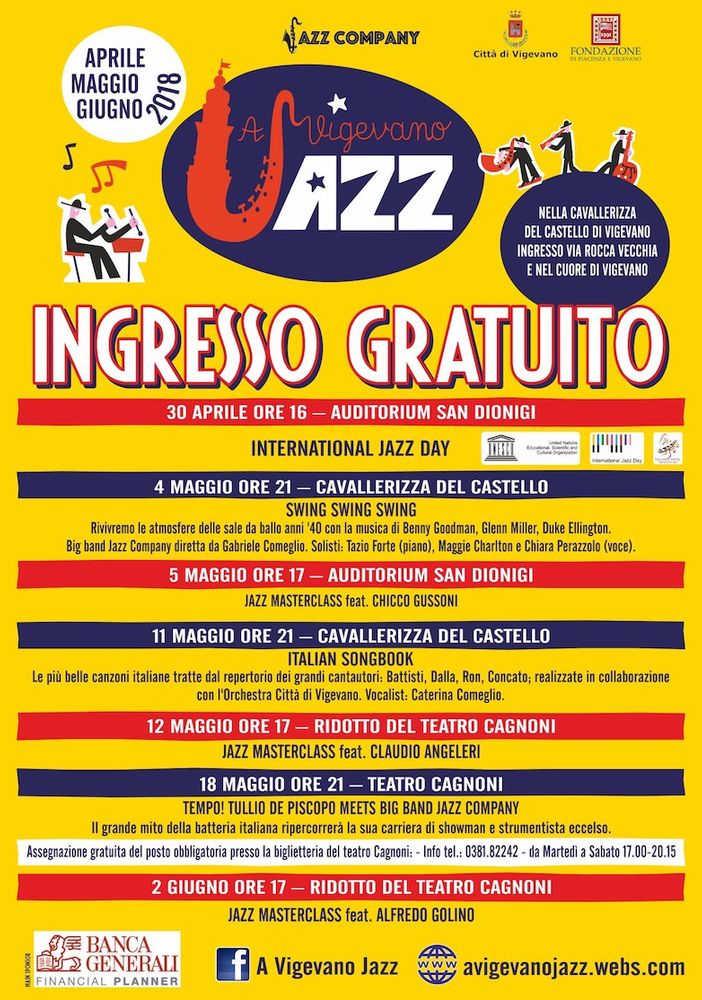 “A Vigevano Jazz”: incontri, lezioni e concerti con Tullio De Piscopo, Jazz Company Big Band, Caterina Comeglio e Orchestra Città di Vigevano dal 30 aprile al 2 giugno
