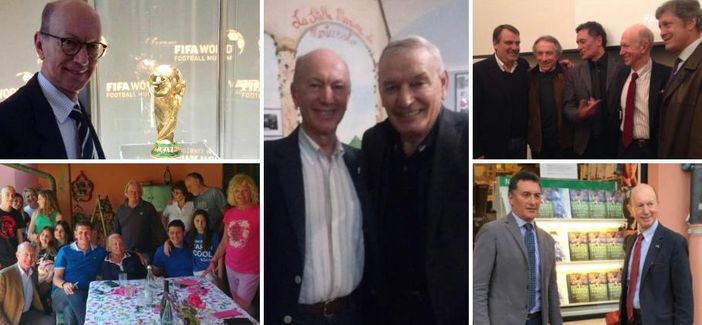 Dall'alto in senso orario Alberto Cerruti, classe 1954, milanese, al museo Fifa di Zurigo con la Coppa del Mondo, con l'indimenticabile Gigi Riva e poi con Tardelli, Marini, Gentile e Collovati, poi ancora con Gentile di cui ha scritto il libro e, qui sopra a sinistra, a casa di Candida, la nipote di Rombo di Tuono Dall'alto in senso orario Alberto Cerruti, classe 1954, milanese, al museo Fifa di Zurigo con la Coppa del Mondo, con l'indimenticabile Gigi Riva e poi con Tardelli, Marini, Gentile e Collovati, poi ancora con Gentile di cui ha scritto il libro e, qui sopra a sinistra, a casa di Candida, la nipote di Rombo di Tuono