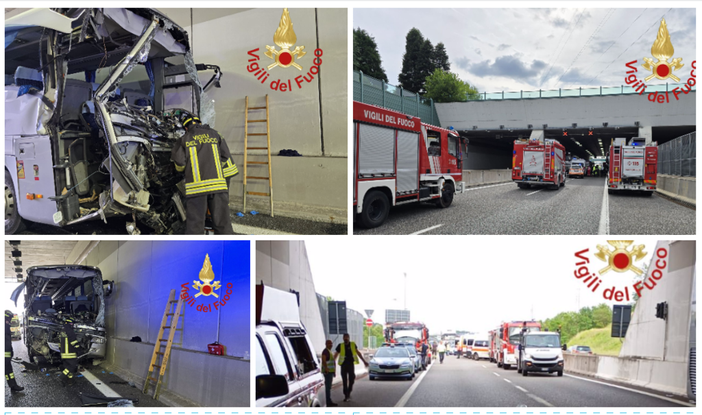Schianto sulla Pedemontana tra un pullman di una scolaresca del Varesotto e un camion: una vittima e un ferito grave