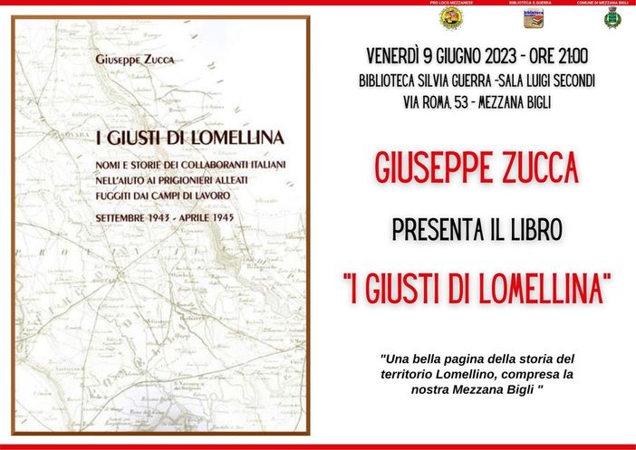 Mezzana Bigli, incontro con l'autore Giuseppe Zucca e presentazione del libro "I giusti di Lomellina"