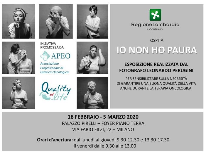 “Io non ho paura”: domani a Palazzo Pirelli l’inaugurazione della mostra fotografica  dedicata alla storia di donne che lottano ogni giorno contro il cancro