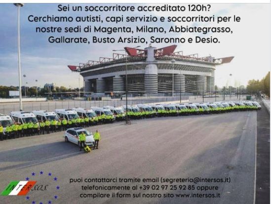 Inter Sos cerca autisti, capi servizio e soccorritori per le sedi di Magenta, Abbiategrasso, Milano, Gallarate, Busto Arsizio