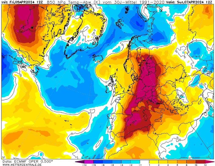 La cartina postata da Bertoni prevista per domani con la "lingua" scura e calda su parte dell'Europa e sulle nostre regioni La cartina postata da Bertoni prevista per domani con la "lingua" scura e calda su parte dell'Europa e sulle nostre regioni