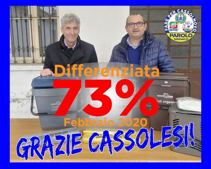 Cassolnovo, riscontro positivo per la raccolta differenziata. Raggiunto il 73%