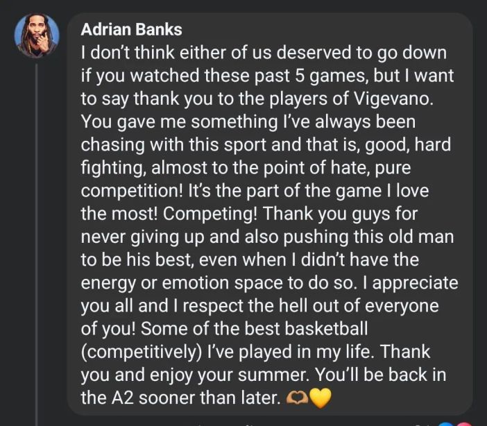 Basket, i complimenti di Banks per Vigevano: "Vi apprezzo profondamente, tornerete in A2 prima del previsto!"