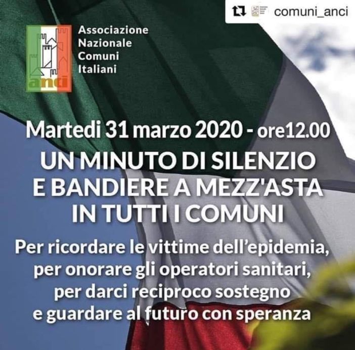Cassolnovo aderisce all’iniziativa di ANCI. Domani (martedì) alle ore 12 un minuto di silenzio