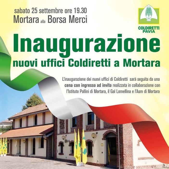 Mortara, sabato l’inaugurazione dei nuovi uffici Coldiretti Mortara, sabato l’inaugurazione dei nuovi uffici Coldiretti