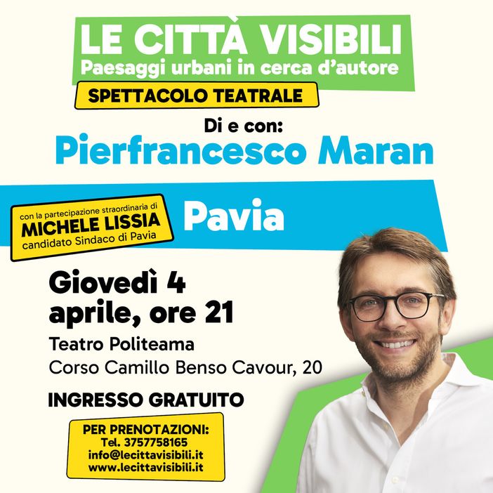 Pavia, al Politeama arriva il tour “Le città visibili, a teatro” Pavia, al Politeama arriva il tour “Le città visibili, a teatro”