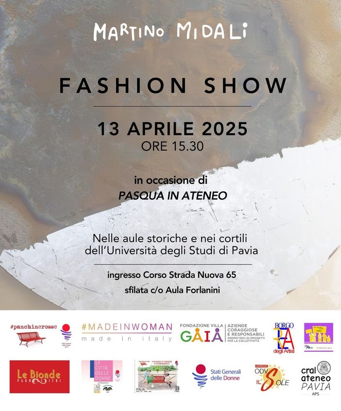 Pavia, Martino Midali partecipa a "Pasqua in Ateneo" con la sfilata delle sue donne "normali"