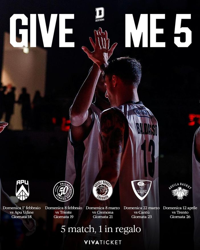 Basket LBA: tifosi dei "Leoni", GIVE ME 5! Il nuovo pack per le sfide del girone di ritorno della Bertram Basket LBA: tifosi dei "Leoni", GIVE ME 5! Il nuovo pack per le sfide del girone di ritorno della Bertram