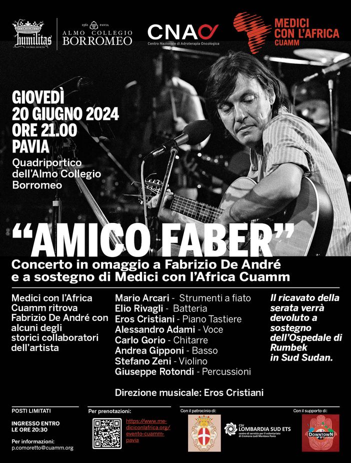 Il 20 giugno a Pavia, “Amico Faber”: CNAO e Almo Collegio Borromeo organizzano un concerto benefico per Medici con l'Africa CUAMM Il 20 giugno a Pavia, “Amico Faber”: CNAO e Almo Collegio Borromeo organizzano un concerto benefico per Medici con l'Africa CUAMM