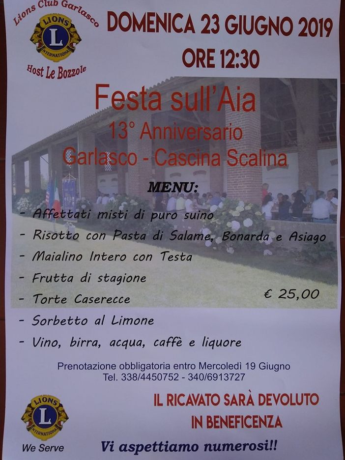 Garlasco, il Lions Club Host le Bozzole organizza la tredicesima Festa sull’Aia Garlasco, il Lions Club Host le Bozzole organizza la tredicesima Festa sull’Aia