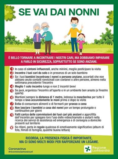 «Se vai dai nonni, fallo in sicurezza»: i consigli della Regione per andare a visitare i propri cari dal 4 maggio. «Se volete, portate con voi un dono personale...»