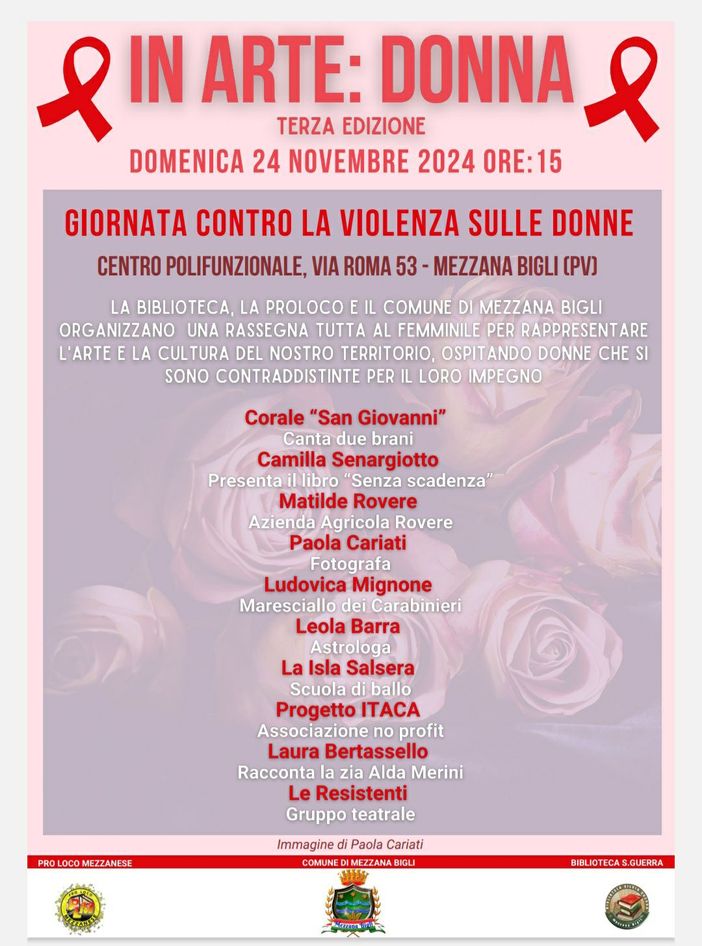 Mezzana Bigli: domenica 24 novembre, la terza edizione di "In Arte Donna" Mezzana Bigli: domenica 24 novembre, la terza edizione di "In Arte Donna"