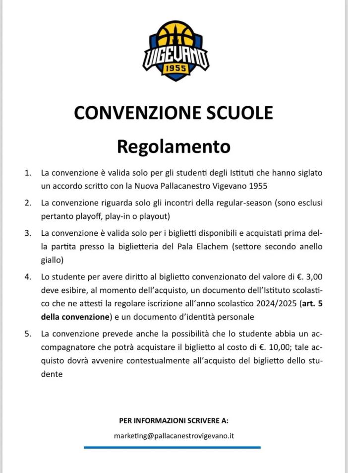 Basket serie A2, salgono a 12 le convenzioni con le scuole del territorio per tifare Vigevano 1955