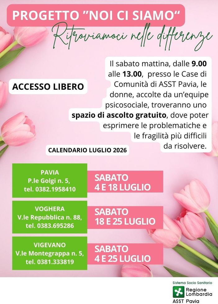 Salute e benessere della donna: uno spazio di ascolto, il sabato mattina, presso le case di comunità di Pavia, Vigevano e Voghera Salute e benessere della donna: uno spazio di ascolto, il sabato mattina, presso le case di comunità di Pavia, Vigevano e Voghera