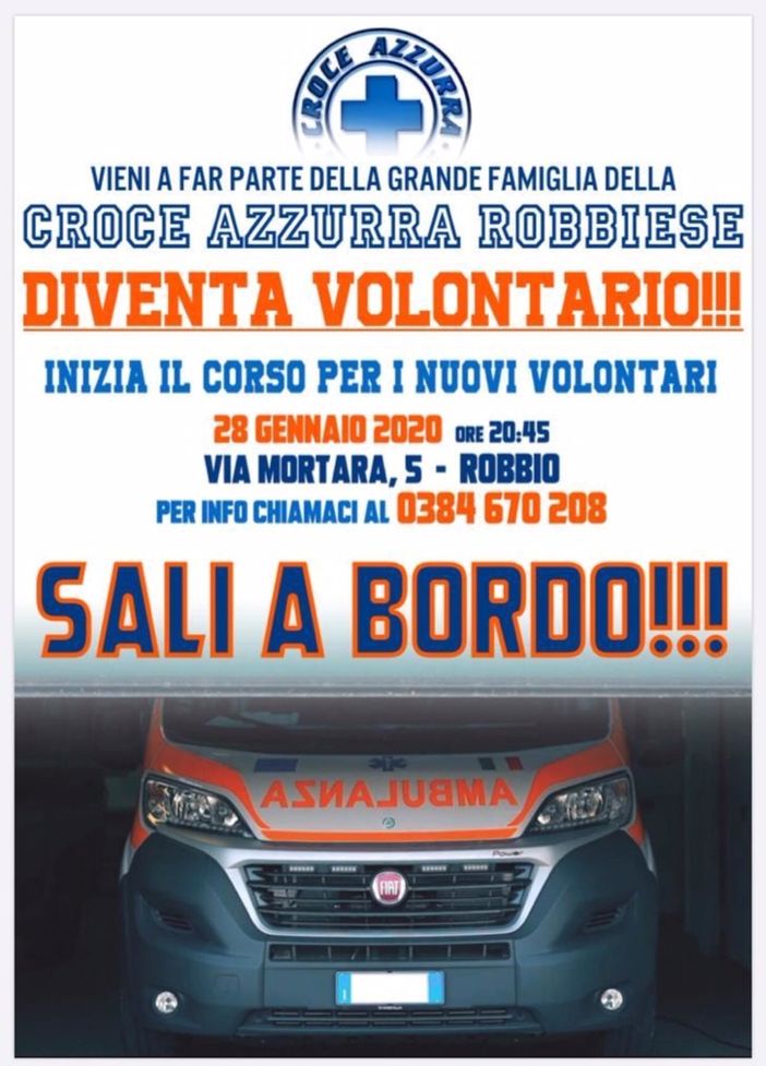 Robbio, al via il corso della Croce Azzurra Robbiese per diventare volontario Robbio, al via il corso della Croce Azzurra Robbiese per diventare volontario