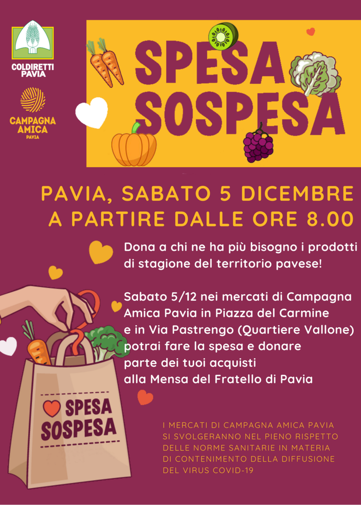 Covid, torna la “spesa sospesa” di Coldiretti per aiutare chi ne ha più bisogno