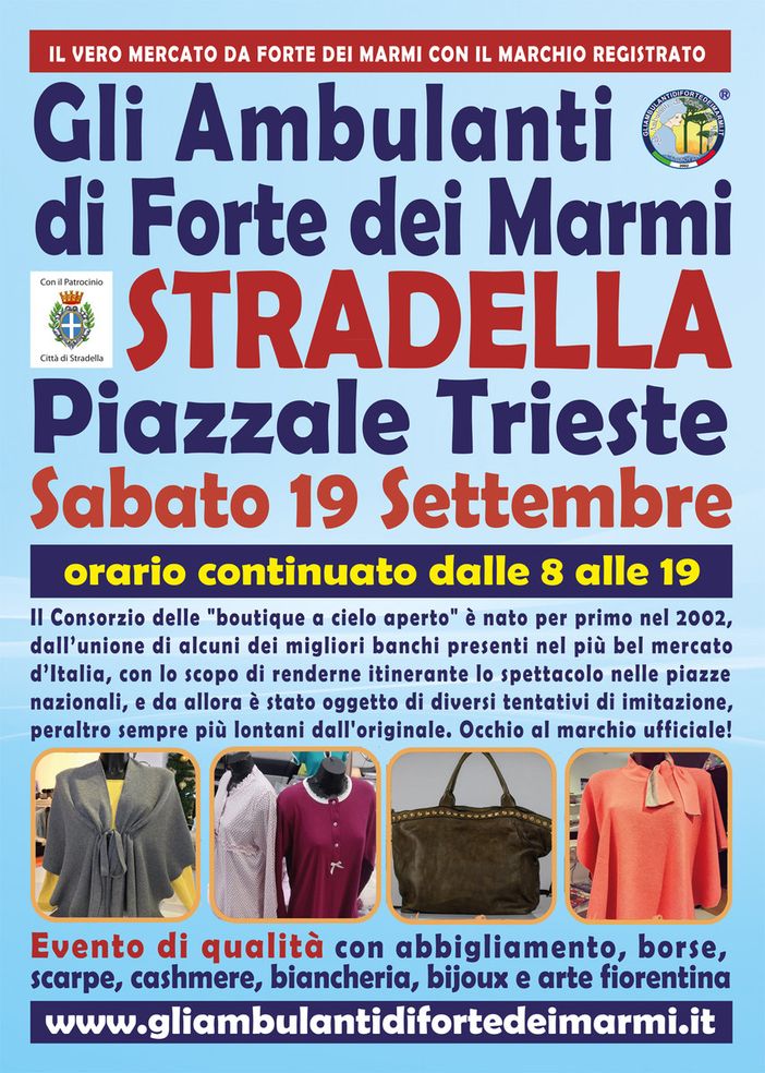 "Gli Ambulanti di Forte dei Marmi” a Stradella sabato 19 settembre "Gli Ambulanti di Forte dei Marmi” a Stradella sabato 19 settembre
