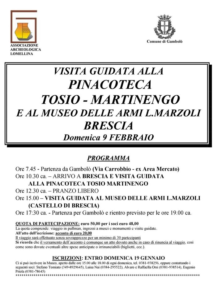 Gambolò, il Museo Archeologico Lomellino porta soci e appassionati alla Pinacoteca Tosio-Martinengo