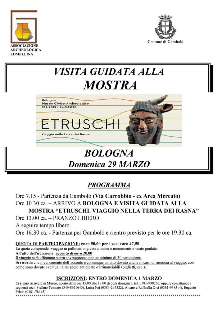 Gambolò, il Museo Archeologico vi porta alla mostra sugli Etruschi di Bologna Gambolò, il Museo Archeologico vi porta alla mostra sugli Etruschi di Bologna