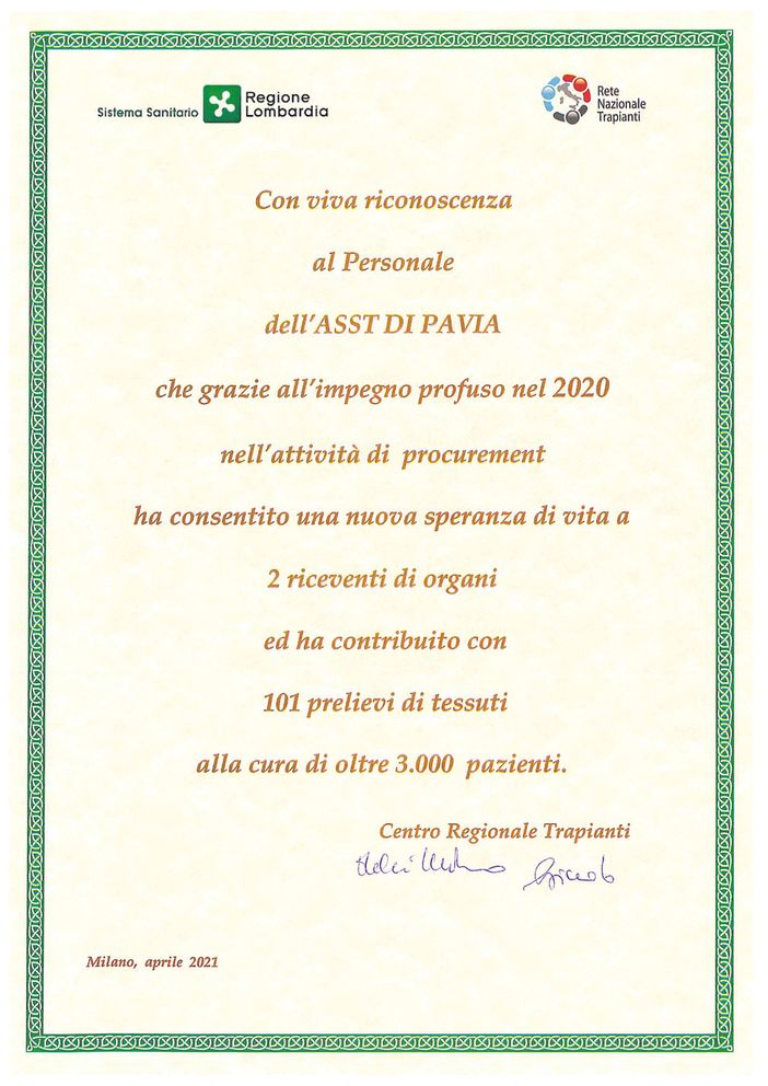 11 aprile 2021: Giornata Nazionale della Donazione di organi, tessuti e cellule