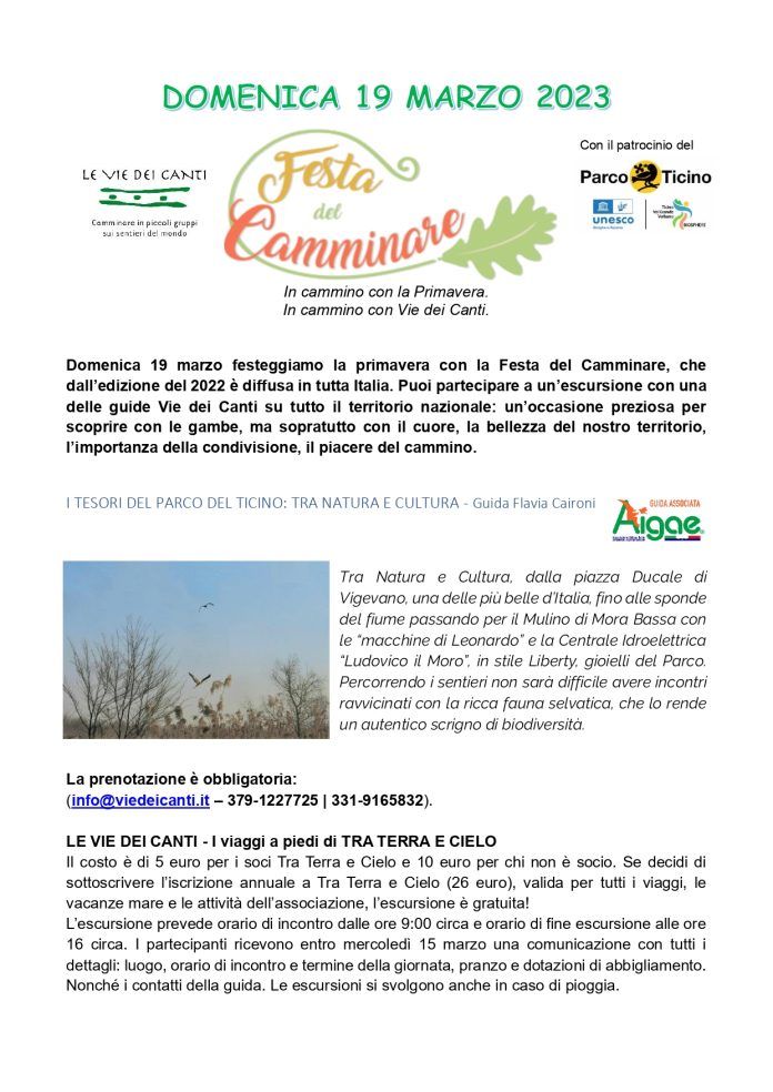 Vigevano: domenica 19 la Festa del Camminare Vigevano: domenica 19 la Festa del Camminare