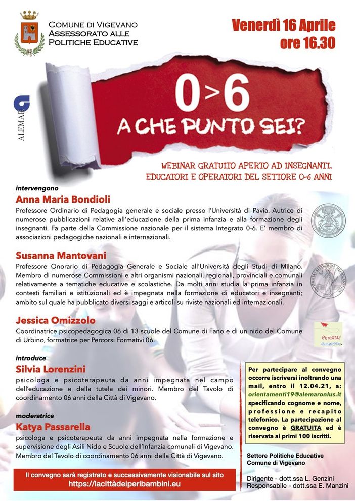 Vigevano, venerdì 16 aprile il convegno online "ZeroSei a che punto sei?" Vigevano, venerdì 16 aprile il convegno online "ZeroSei a che punto sei?"