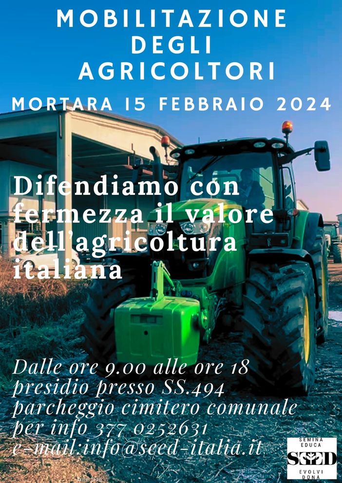 Mortara: il 15 febbraio mobilitazione dei trattori nel parcheggio del cimitero