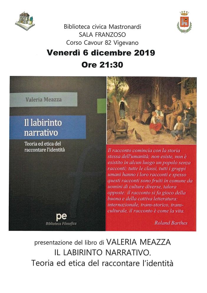Vigevano: alla biblioteca Mastronardi verrà presentato il libro "Il Labirinto Narrativo" Vigevano: alla biblioteca Mastronardi verrà presentato il libro "Il Labirinto Narrativo"
