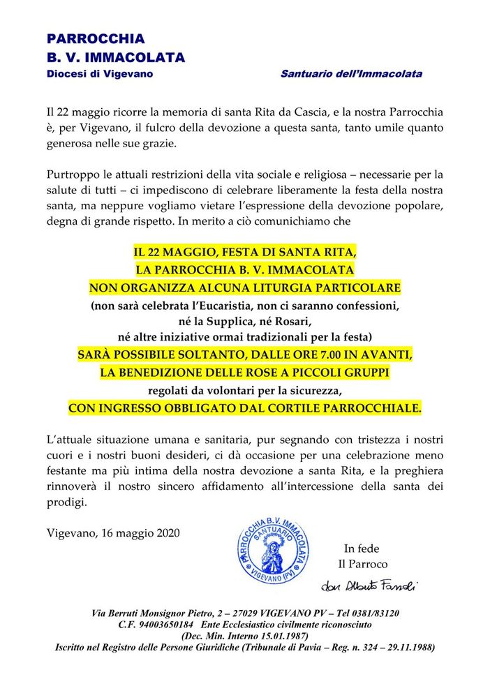 Vigevano, la parrocchia dell'Immacolata celebra Santa Rita